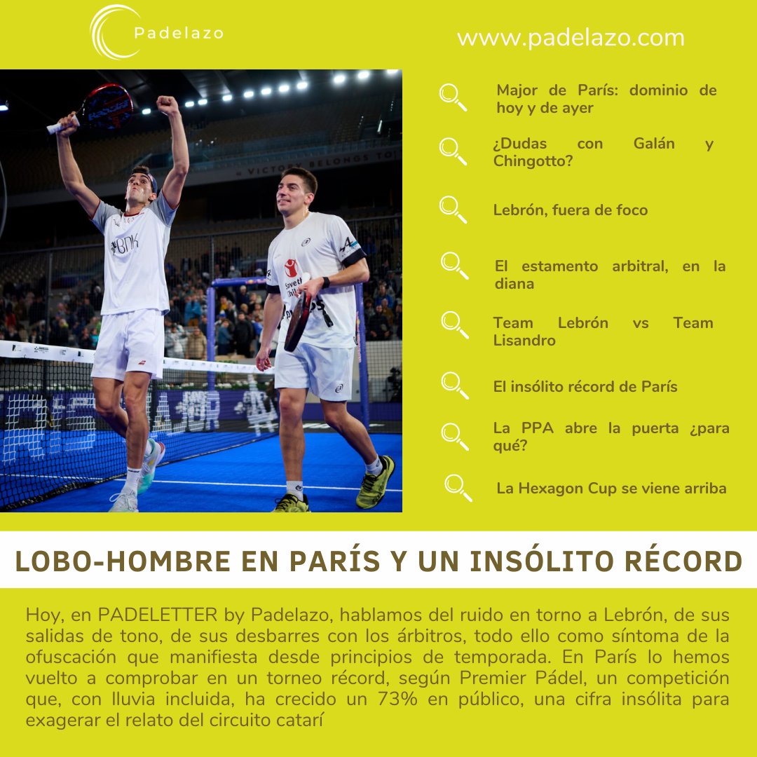 📨Anoche salió el #30 de PADELETTER by Padelazo.
🔍Tres temas centrales: Lobo-Hombre en París, los árbitros en la diana y un insólito récord. 

📝Si aún no lo recibes, suscríbete aquí: bit.ly/3uFlj2g

📩Cada lunes en tu buzón de  email.

#padel #FIP #PremierPadel