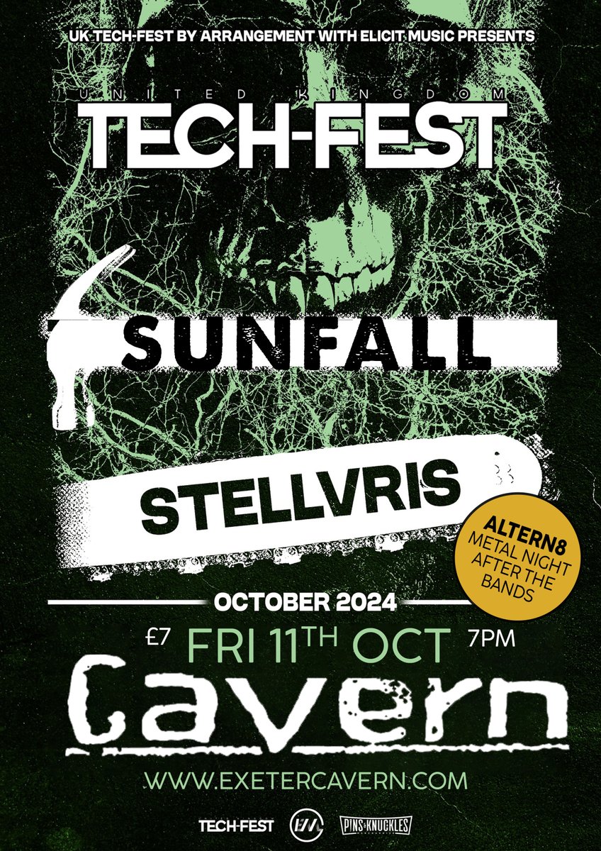 ExeterCavern's tweet image. This Friday 11 Oct we have metal bands SUNFALL and STELLVRIS (Prague). FREE ENTRY to ALTERN8 metal Clubnight after the bands wegottickets.com/event/626427