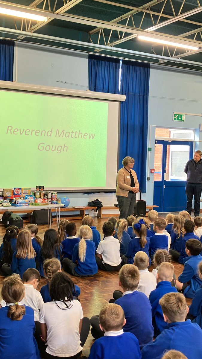 latimerprimary's tweet image. Our harvest festival celebration has begun. We have welcomed Marion from the food bank and Reverend Mathews from Saint Mary’s church. The children listened beautifully to both of our visitors #LatimerRE #Latimercares