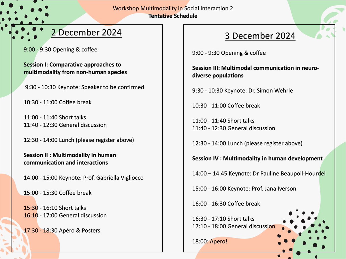 We are back with the 2nd edition of the workshop on Multimodality in Social Interactions @univamu. 
Register today: ilcb.fr/event/multimod…
Tentative programme: …yinsocialinteractions20.wordpress.com
<a href="/MacChia_ra/">Chiara Mazzocconi</a> @HabibDass_Lise