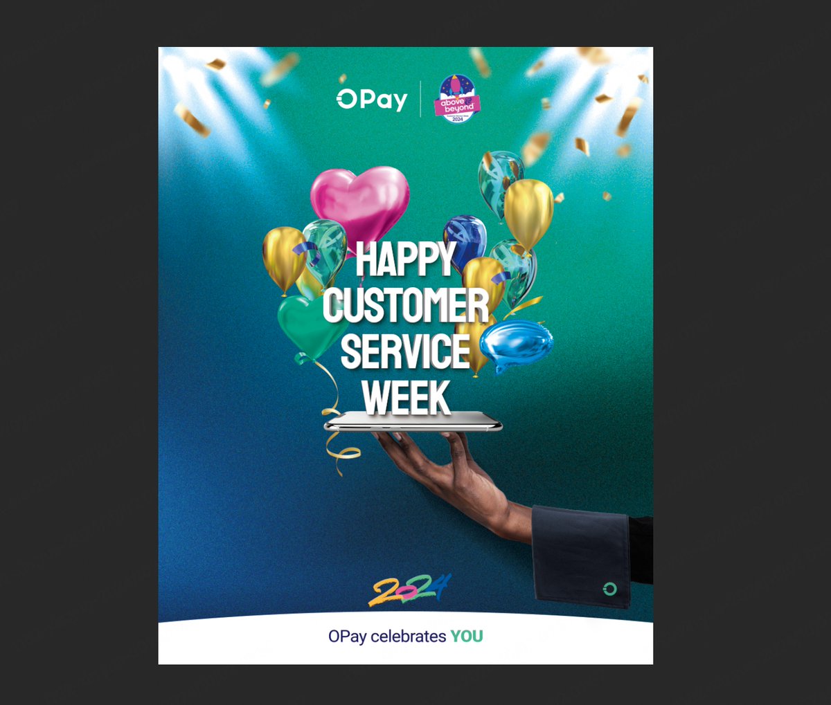 OPay_NG's tweet image. This week is all about YOU! This Customer Service Week, we celebrate you—our amazing customers—who inspire us to always aim higher. 

Thank you for being part of our journey!

#HappyCustomerserviceweek #CustomerServiceWeek #SecurityForYou