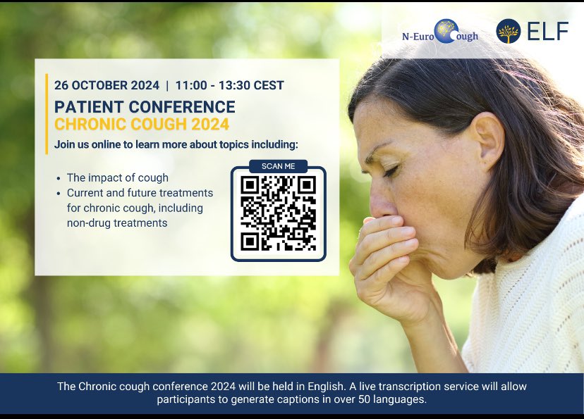PATIENT CONFERENCE

Please share with patients who experience  chronic cough who may wish to  learn more about:
⭐️ The Impact of cough
⭐️ Current and future treatments for chronic cough, including non-drug treatments such as Speech and Language Therapy!

#chroniccough #cough