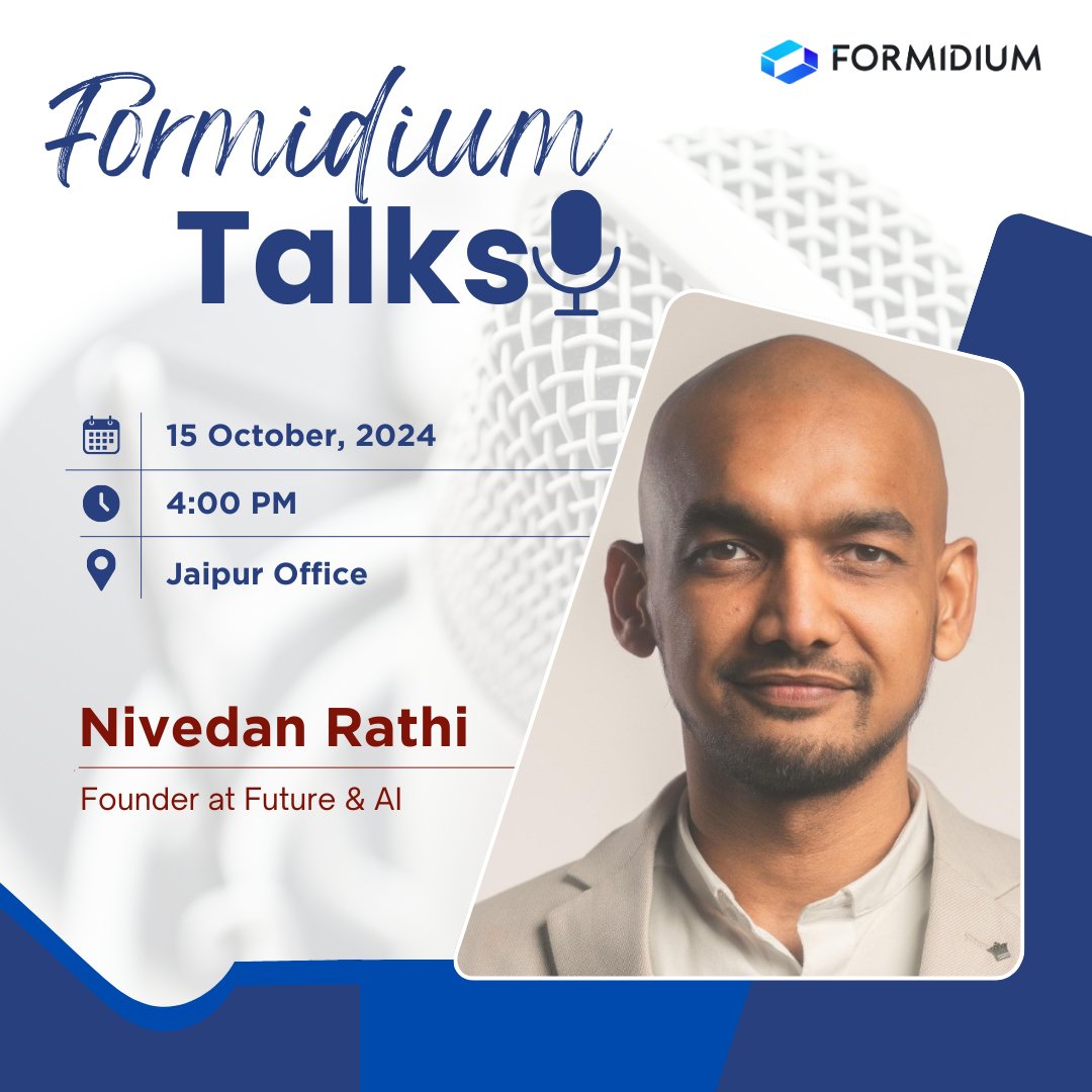Formidium's tweet image. Our next 𝗙𝗼𝗿𝗺𝗶𝗱𝗶𝘂𝗺 𝗧𝗮𝗹𝗸𝘀 is just around the corner, featuring the amazing Nivedan Rathi.🎉
Following the success of our last session, we can’t wait to dive deeper into thought-provoking discussions and enrich our 𝘂𝗻𝗱𝗲𝗿𝘀𝘁𝗮𝗻𝗱𝗶𝗻𝗴 𝗼𝗳 𝗔𝗜.🤖💡
#formidium…