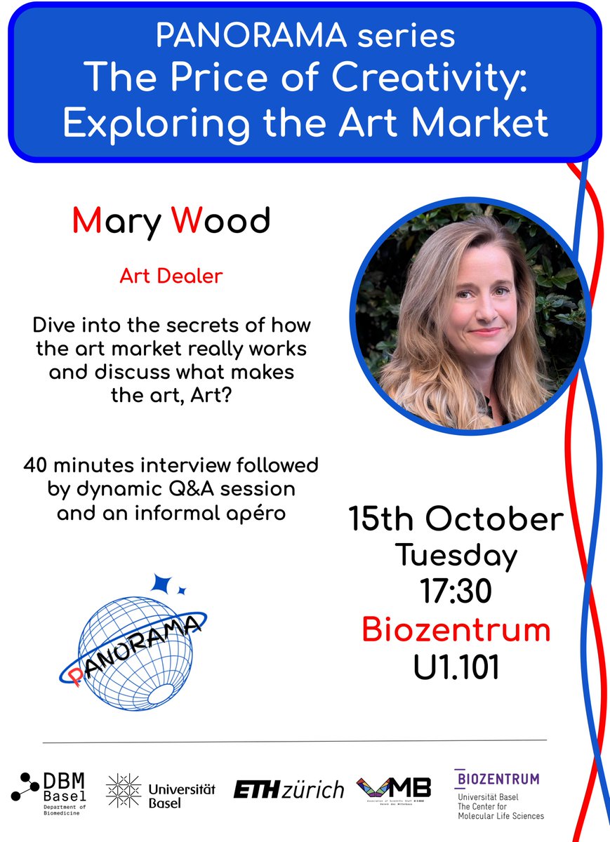 VMB @ D-BSSE (@vmb_eth) on Twitter photo Join us for the next #PANORAMA session on October 15th at 17:30 at the new location - Biozentrum! We are thrilled to discuss with Mary Wood how the art market really works and discuss what makes the art, Art.
See you there!
<a href="/ETH_BSSE/">D-BSSE, ETH Zurich</a> <a href="/biozentrum/">Biozentrum, University of Basel</a> #DBM
Thread: Join us for the next #PANORAMA session on October 15th at 17:30 at the new location - Biozentrum! We are thrilled to discuss with Mary Wood how the art market really works and discuss what makes the art, Art.
See you there!
<a href="/ETH_BSSE/">D-BSSE, ETH Zurich</a> <a href="/biozentrum/">Biozentrum, University of Basel</a> #DBM
Thread: