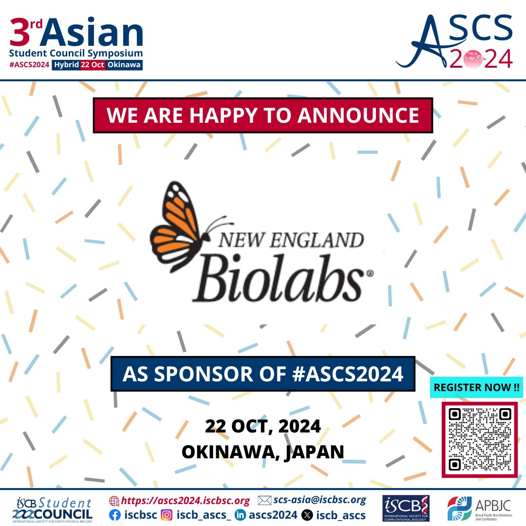 🌟A Big Thank You!🌟

We sincerely thank New England Biolabs for their generous sponsorship of the #ASCS2024 Symposium! 🙌

We’re counting down to an amazing event together! 🎉

#ASCS2024 #NewEnglandBiolabs #Science #ThankYou