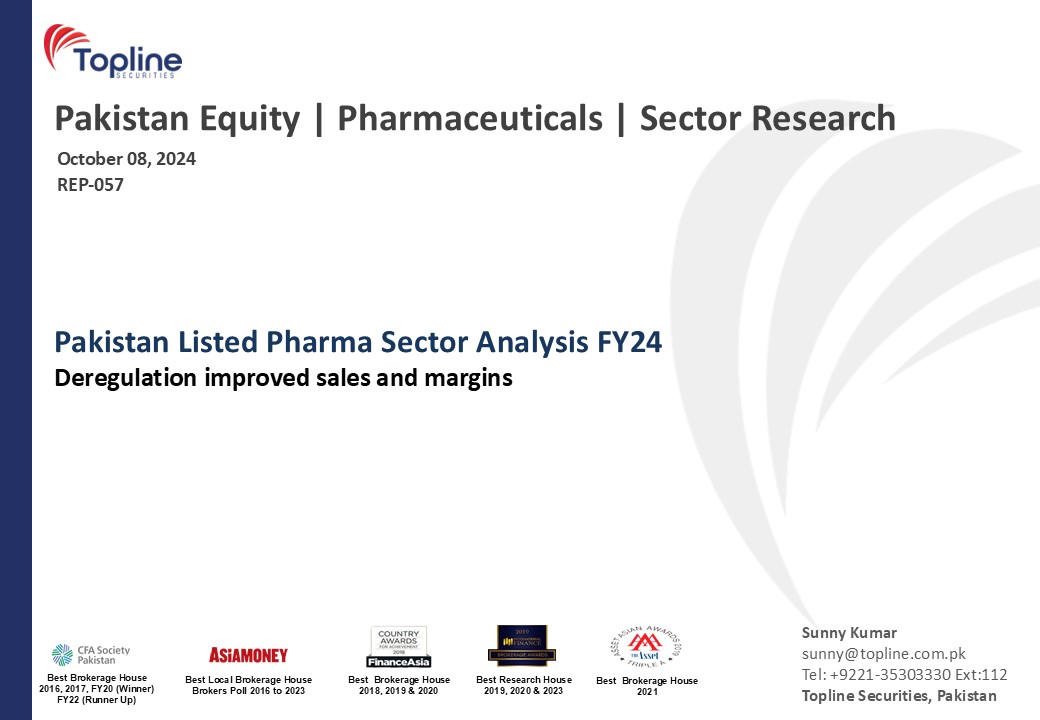 toplinesec's tweet photo. Pakistan Pharmaceuticals - Listed Pharma Sector Analysis FY24; Deregulation improved sales and margins
(Oct 08, 2024) https://t.co/ozJdsAjeaU