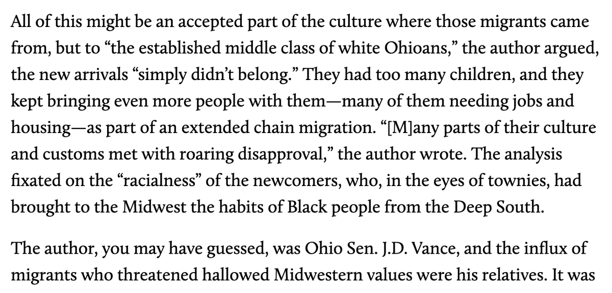 Monika Bauerlein (@monikabauerlein) on Twitter photo .<a href="/timothypmurphy/">Tim Murphy</a> re-read Hillbilly Elegy and found JD Vance describing migrants invading an Ohio town—only they're his family. .<a href="/timothypmurphy/">Tim Murphy</a> re-read Hillbilly Elegy and found JD Vance describing migrants invading an Ohio town—only they're his family.