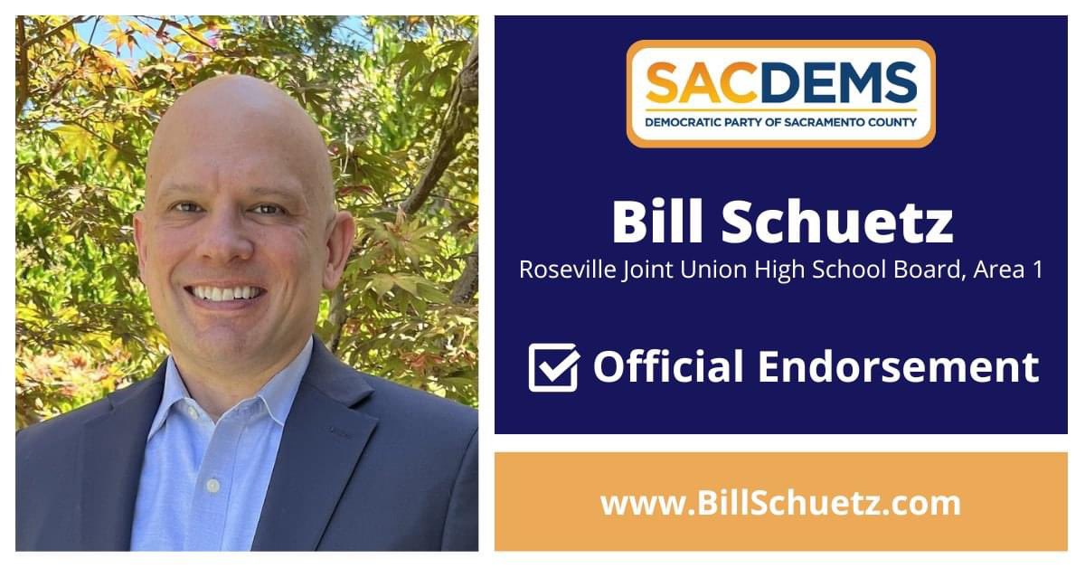 We proudly endorse Bill Schuetz for Roseville Joint Union High School Board, Area 1! 

Learn more: BillSchuetz.com