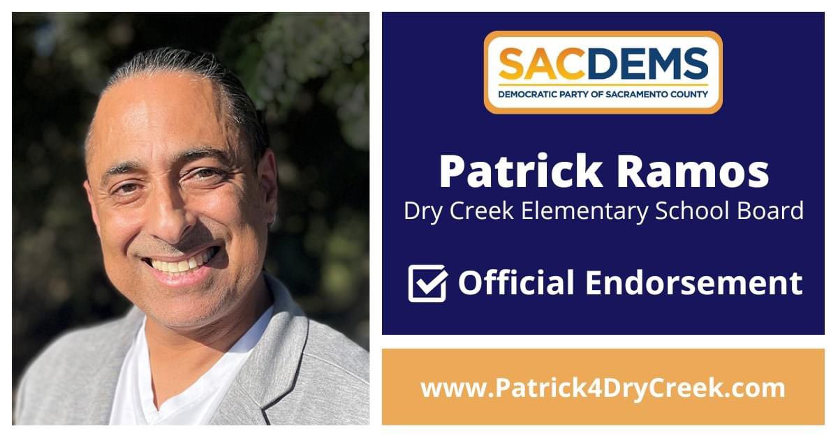 We proudly endorse Patrick Ramos for the Dry Creek Joint Elementary School Board! 

Learn more: Patrick4DryCreek.com