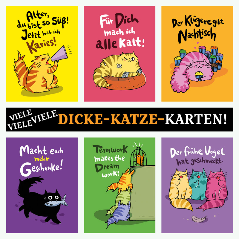 Einer unserer Bestseller und für viele ein Gute-Laune-Garant: die "Dicke Katze"-Postkarten von <a href="/Olivia_Vieweg/">Olivia Vieweg</a> !