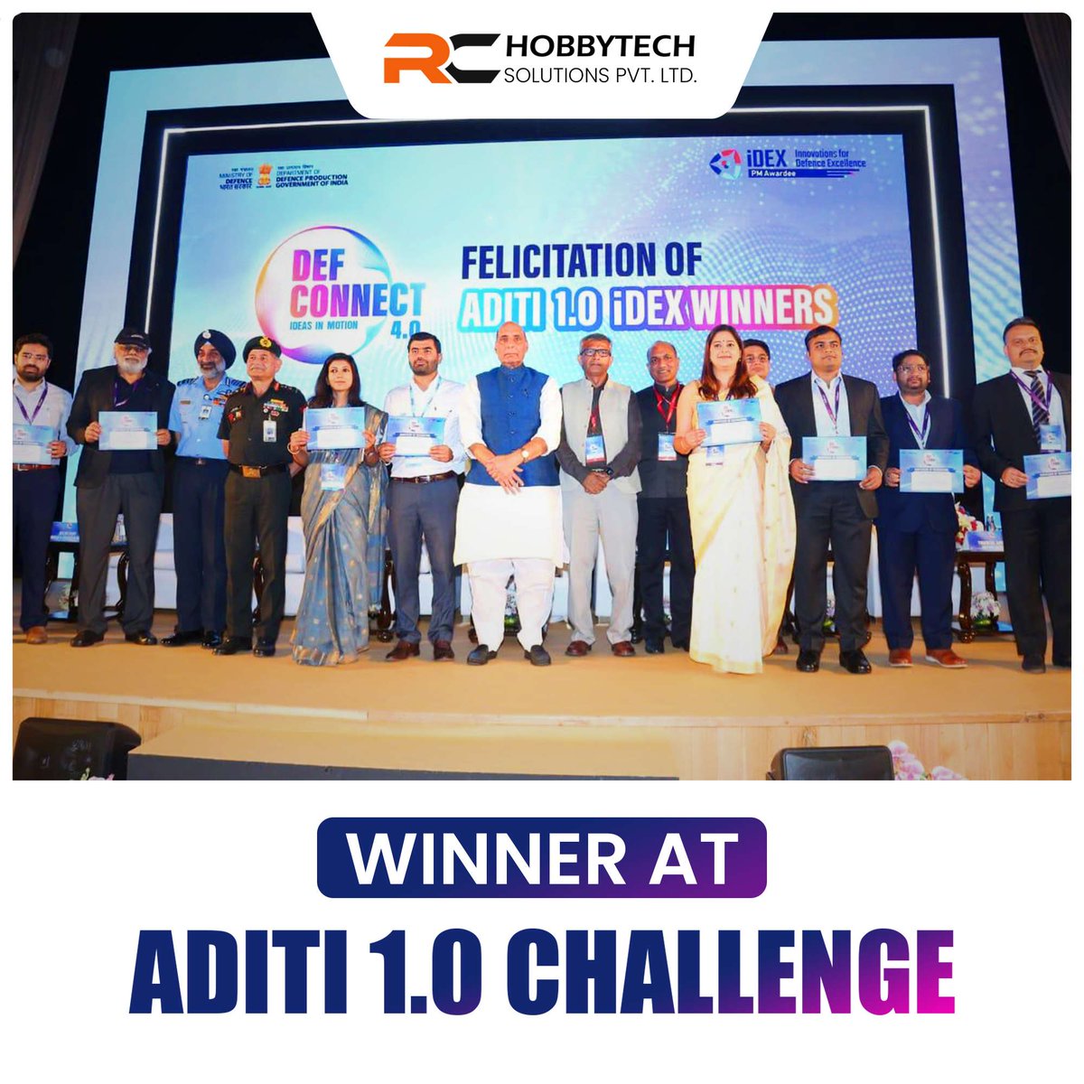 Drones_Tech_Lab's tweet image. Honored to be recognized by Hon&apos;ble #Raksha_Mantri Shri Rajnath Singh Ji at #DefConnect4 for winning the Aditi 1.0 challenge.

Grateful to iDEX-DIO &amp;amp; Ministry of Defense for the support. This accolade strengthens our resolve to drive innovation &amp;amp; self-reliance in defense.

#drone