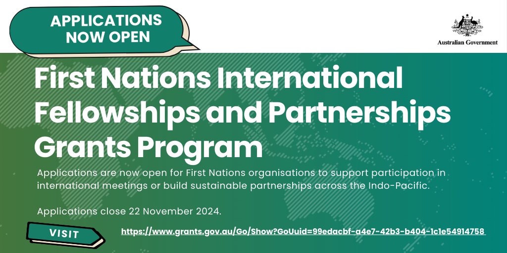 AmbGlobalHealth's tweet photo. New First Nations International Fellowships &amp; Partnerships Grants Program will support First Nations Australians to participate in international meetings and build sustainable partnerships across the Indo-Pacific. Applications close 22/11. More: https://t.co/2NmBZAfEee https://t.co/hRnu1f8Ie5