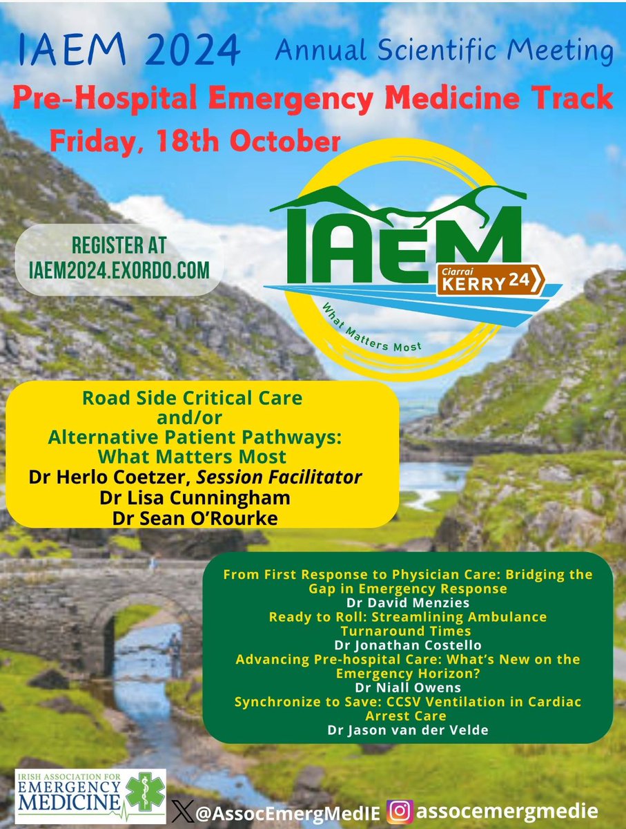 The IAEM conference line-up looks great this year! #24IAEM with an excellent pre-hospital stream on Friday 18th Oct. <a href="/AssocEmergMedIE/">IAEM</a>