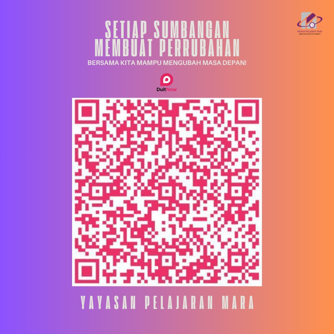 YPM_MARA's tweet photo. Mari kita bersama-sama membuat perubahan! Sumbangan anda dapat membantu anak-anak dari keluarga B40 mendapatkan peluang pendidikan yang lebih baik. Setiap ringgit bermakna! ❤️ ⁣
⁣
Imbas kod QR untuk menyumbang. Terima kasih atas sokongan anda!⁣⁣ https://t.co/sOayyU9tZ6