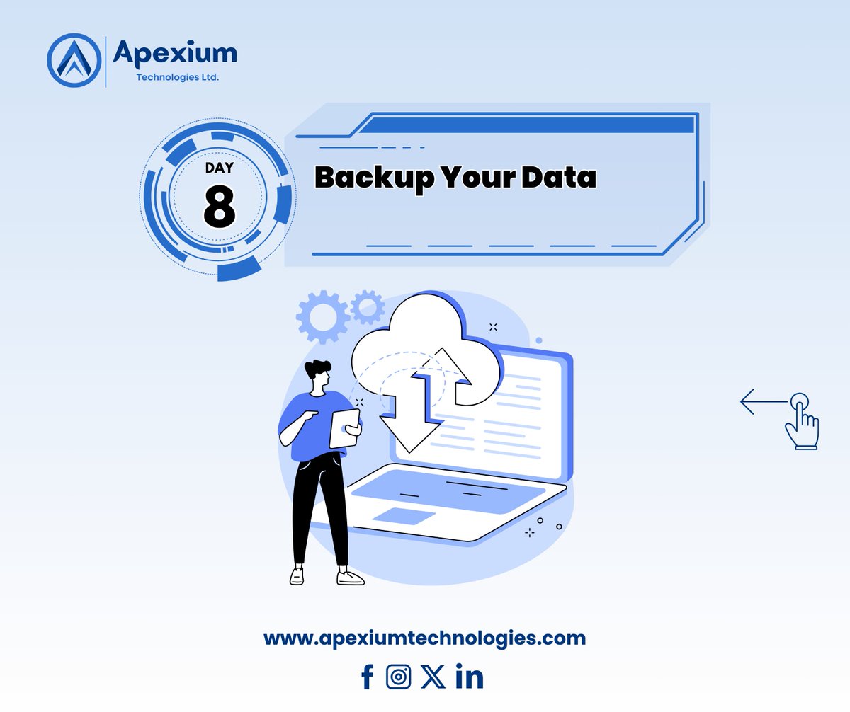 ApexiumTechLtd's tweet photo. Don't risk losing your precious data! Back it up today. 💾☁️
#DataBackup #KeepYourDataSafe #DataRecovery #SecureYourFiles #DigitalResilience https://t.co/EHn9dFCYoo