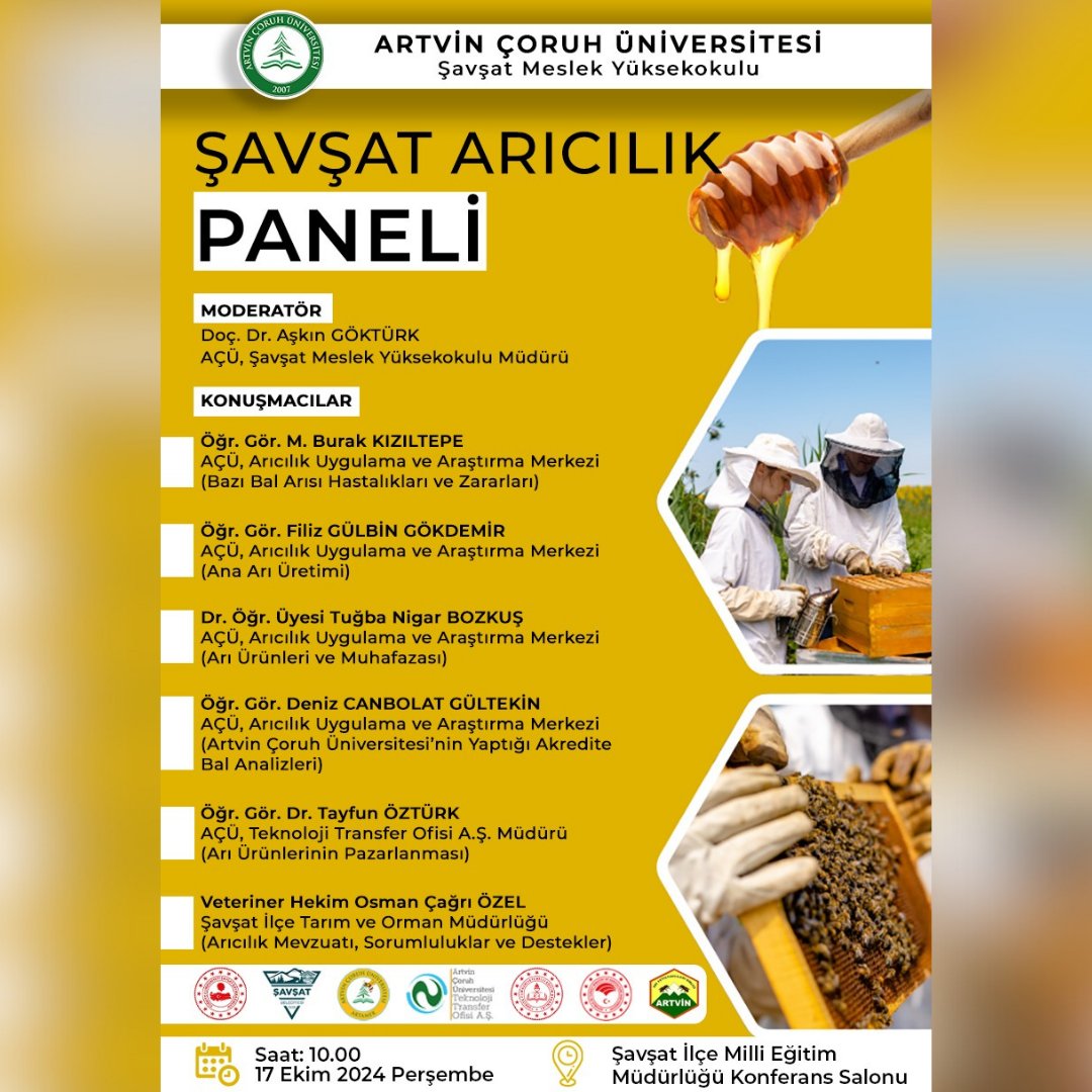 ✨ Şavşat Arıcılık Paneli
🗓 17 Ekim 2024
🕒 10.00
📍 Şavşat İlçe Milli Eğitim Müdürlüğü Konferans Salonu
