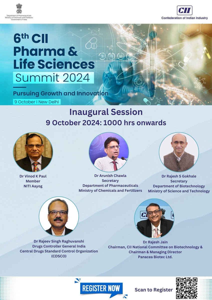 Welcoming everyone to the Inaugural Session of the 6th CII Pharma &amp; Life Sciences Summit tomorrow.

Register today!
cam.mycii.in/ORNew/Registra…

#biotech  #pharma #HealthcareInnovation   #biologics #biosimilars #Vaccine #preventivehealth  #CII4INDIA #CII4HEALTH