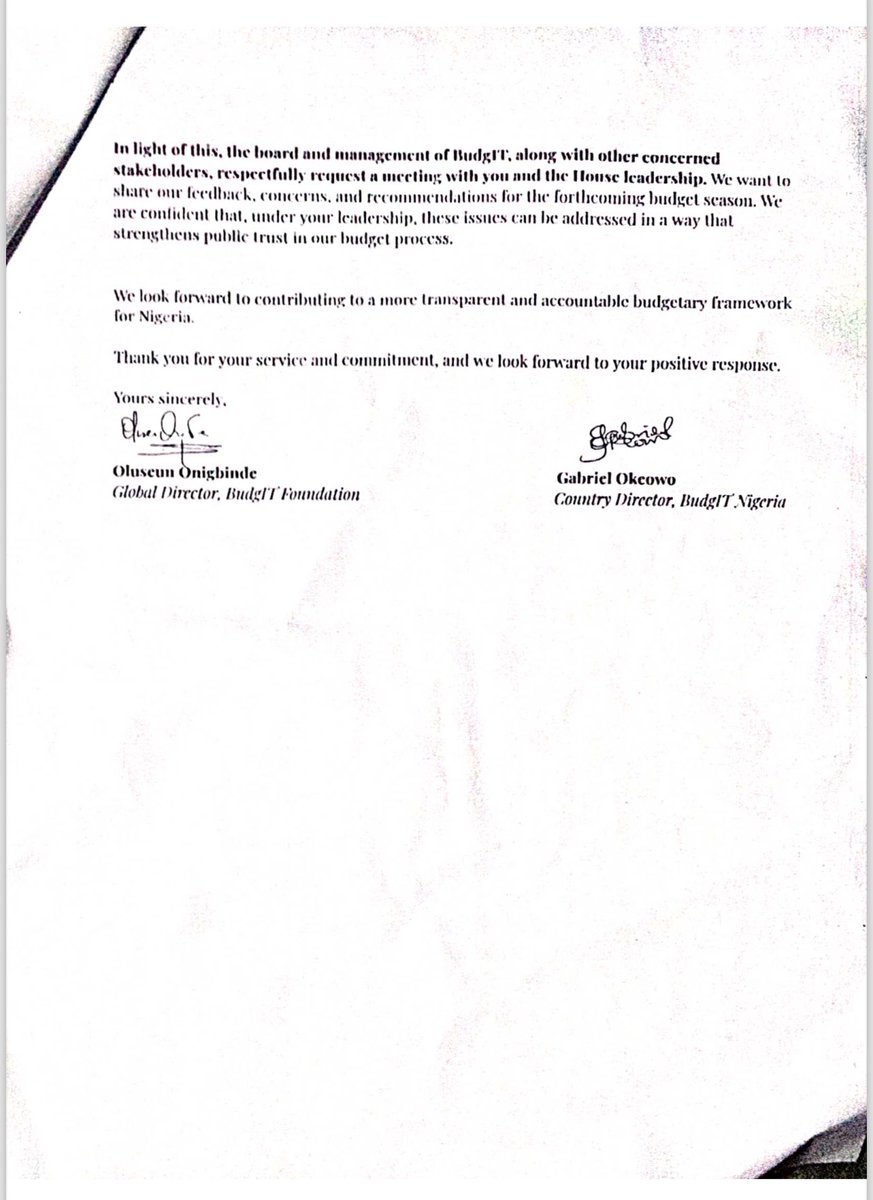 BudgITng's tweet photo. Dear Nigerians,

#TheBudgetisaMess, how can we ensure this does not continue?

We have written to the President of the @NGRSenate, Godswill Akpabio, @Senator_Akpabio, @SPNigeria, and the Speaker of the @HouseNGR, Hon. Abbas Tajudeen, @Speaker_Abbas, raising concerns about the National Assembly’s practice of inserting projects into the budget and allocating funds to agencies without the mandate to execute them.

While we wait to hear from their offices, we urge you to stay alert as the #2025Budget approaches. 

It is critical that the budget reflects the true interests of Nigerians.

#TheBudgetisaMess