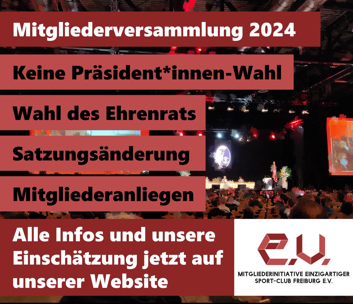 Einzigartiger SCF (@einzigartigscf) on Twitter photo Am Donnerstag findet die diesjährige Mitgliederversammlung des <a href="/scfreiburg/">SC Freiburg</a> in der Messe statt.
Wie gewohnt haben wir euch alle unseres Erachtens nach wichtigen Informationen und unsere Einschätzung zusammengestellt:
einzigartiger-scfreiburg.de/#mgv2024
#scf #scfmv Am Donnerstag findet die diesjährige Mitgliederversammlung des <a href="/scfreiburg/">SC Freiburg</a> in der Messe statt.
Wie gewohnt haben wir euch alle unseres Erachtens nach wichtigen Informationen und unsere Einschätzung zusammengestellt:
einzigartiger-scfreiburg.de/#mgv2024
#scf #scfmv