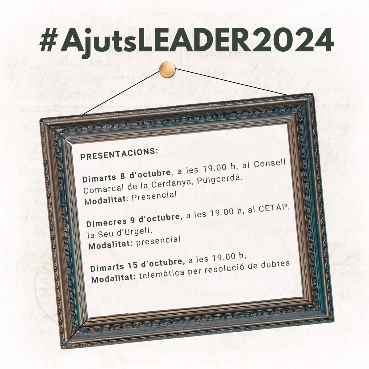 LeaderCAUC's tweet photo. Avui i demà a les 19.00h xerrades informatives ajuts Leader 2024 a #AltUrgell i #Cerdanya. Per a més info: https://t.co/DkTocGouHy https://t.co/tMab4F1XTQ