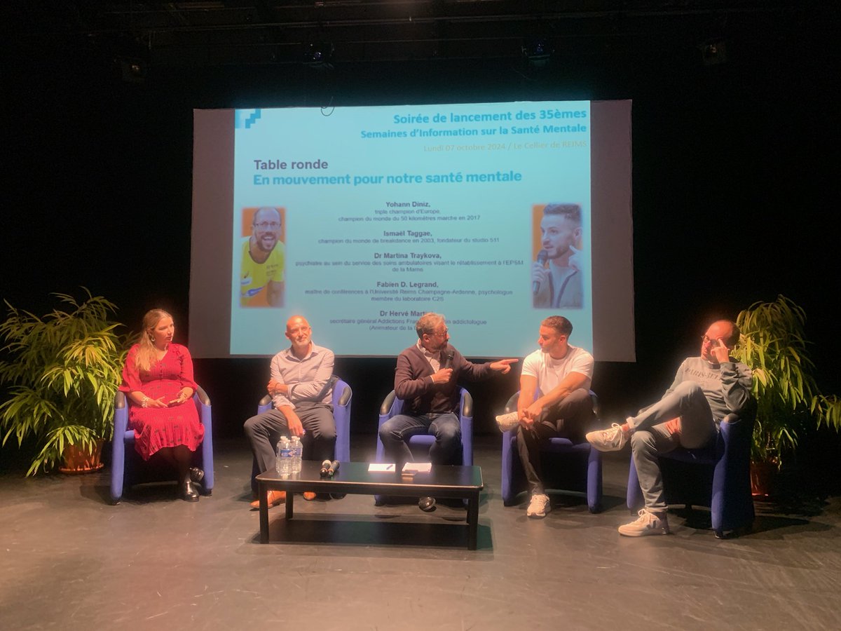 Ravi de représenter le <a href="/DptMarne/">Département Marne</a> avec mes collègues Marie DEPAQUY et Raphaël BLANCHARD au lancement des semaines de la santé mentale.
Très belle table ronde autour du thème "En mouvement pour notre santé mentale". 
<a href="/BlanchardRaphaL/">Raphaël Blanchard</a> <a href="/mariedepaquy/">Marie Depaquy</a>