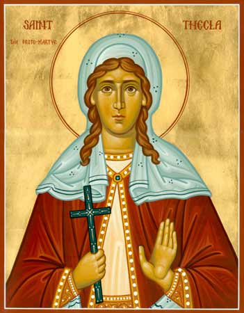 CStElizabeth's tweet photo. O glorious Thekla, virginity was thy splendor, the crown of martyrdom thine adornment and the faith was thy trust! Thou turned a burning fire into refreshing dew,  and with thy prayers thou didst appeased pagan fury, O First Woman Martyr! https://t.co/lEnRzDP0Cb