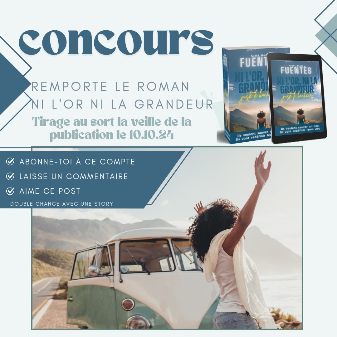 Concours, spécial lancement🚀
 Remporte un exemplaire numérique du roman Ni l'or ni la grandeur, juste le bonheur.
Like, commente.
Un partage double les chances ✈️🍀
#concours #lancement #livre #romans #romanfeelgood #lire #livregratuit  #liseuse #kindle #kobo #mardiconseil