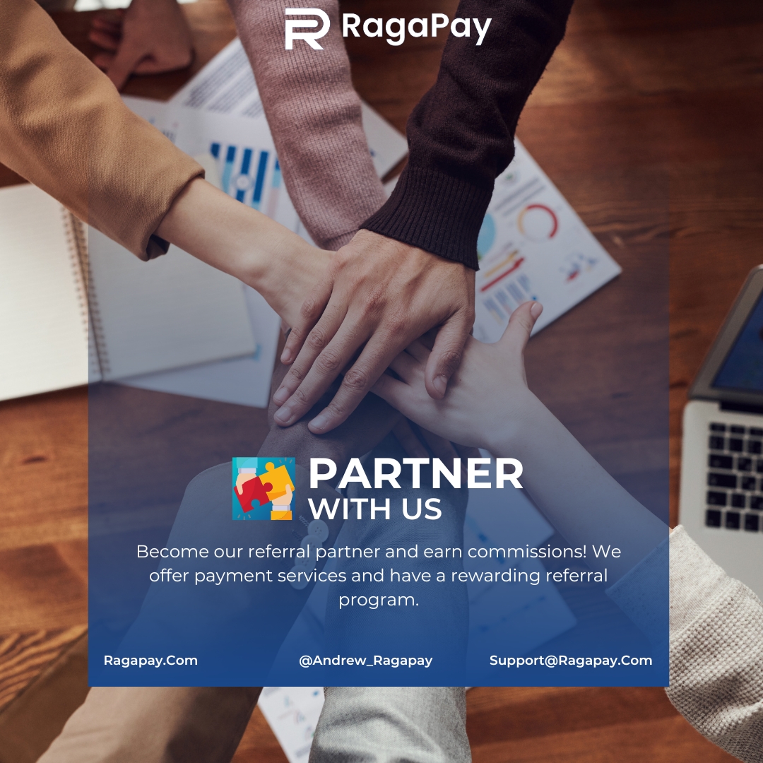 Partner with us and unlock new earning opportunities! Become our referral partner, offer payment services, and earn commissions. Join our rewarding referral program today!

#ReferralPartner #PaymentServices #PartnerWithU  #Ragapay #FinancialSolutions #BusinessPartnership #Ragapay
