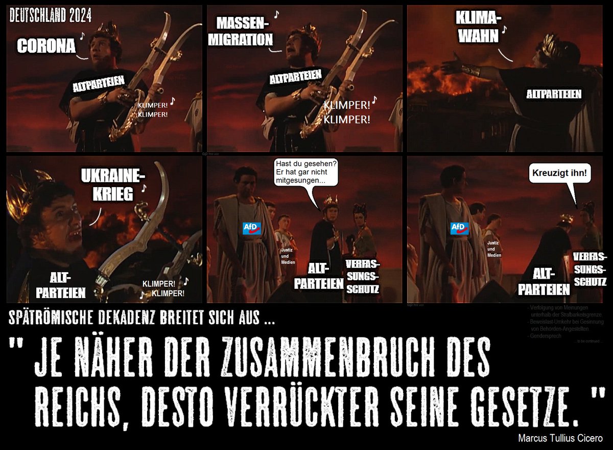 6o7Unimatrix01's tweet photo. #Altparteien #Ampel #Regierung #AfD #meme 
Spätrömische #Dekadenz bei Regierung der Ampel (#SPD, #Grüne, #FDP) erkennbar.
Ähnlichkeiten mit tatsächlich existierenden Personen und Institutionen sind beabsichtigt.
(Satire) https://t.co/jhppMcNy70