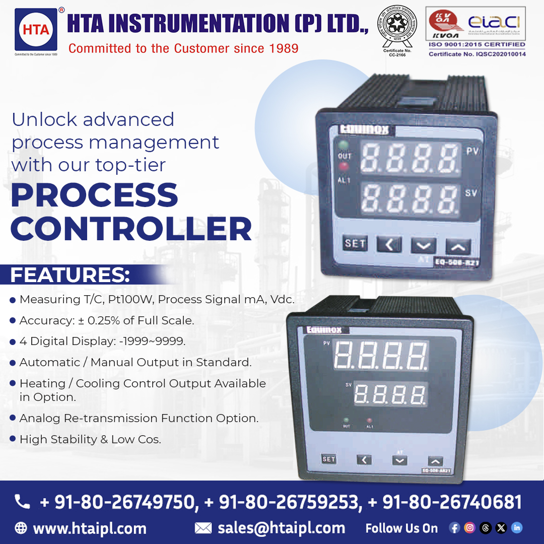 htaipl's tweet image. ⚙️🌡️ Our #processcontrollers deliver precise measurement, seamless automation, and reliable performance to optimize your operations. Choose #HTAIPL for cutting-edge control solutions!
📲 Call: + 91-80-26749750, + 91-80-26759253, + 91-80-26740681
🌐 htaipl.com/shop/digital-i…