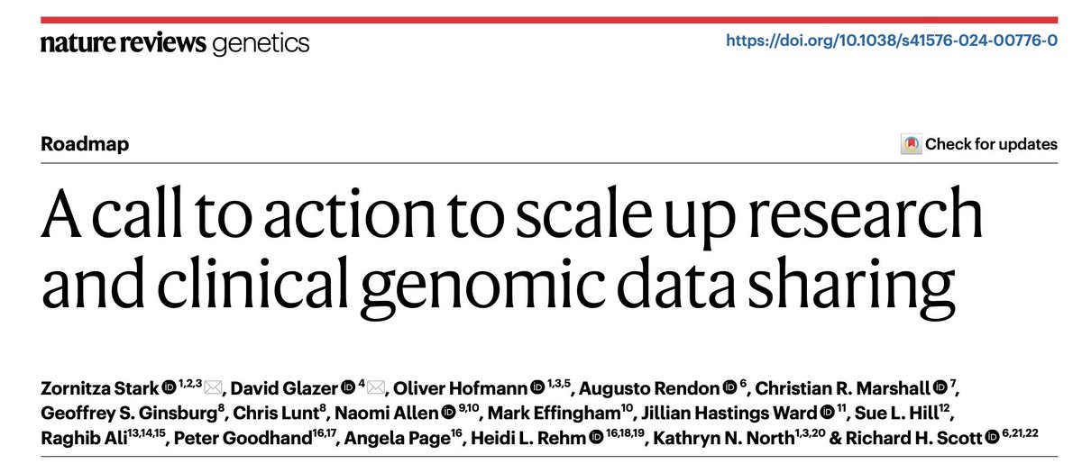 Prof Zornitza Stark (@zornitzas) on Twitter photo ๐ Out now <a href="/NatureRevGenet/">Nature Reviews Genetics</a>: we CAN and we SHOULD do more to enable #genomic data sharing! ๐งฌ๐
๐Best practice examples and 12 actions we can all take together
๐ rdcu.be/dWfsu
<a href="/GA4GH/">GA4GH</a> <a href="/AusGenomics/">Australian Genomics</a> <a href="/GenomicsEngland/">Genomics England</a> <a href="/NHSgms/">NHS Genomic Medicine Service</a> <a href="/AllofUsResearch/">AllofUsResearch</a> <a href="/uk_biobank/">UK Biobank</a> <a href="/ukfuturehealth/">Our Future Health</a> ๐ Out now <a href="/NatureRevGenet/">Nature Reviews Genetics</a>: we CAN and we SHOULD do more to enable #genomic data sharing! ๐งฌ๐
๐Best practice examples and 12 actions we can all take together
๐ rdcu.be/dWfsu
<a href="/GA4GH/">GA4GH</a> <a href="/AusGenomics/">Australian Genomics</a> <a href="/GenomicsEngland/">Genomics England</a> <a href="/NHSgms/">NHS Genomic Medicine Service</a> <a href="/AllofUsResearch/">AllofUsResearch</a> <a href="/uk_biobank/">UK Biobank</a> <a href="/ukfuturehealth/">Our Future Health</a>