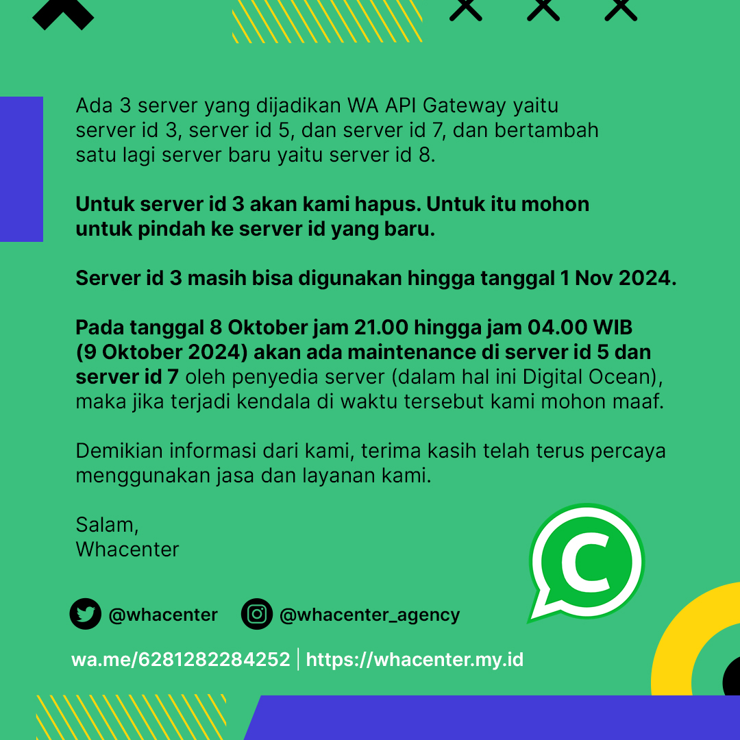 whacenter's tweet photo. Pengumuman Penting Whacenter
Simak di flyer/meme ya

Follow akun channel WA Whacenter :
https://t.co/dcOZwI5DbD

#whacenter #whatsappcenter #pengumuman #info #penting #wablast #wablaster #wabroadcastchannel #wabroadcaster #wagateway #apiwagateway #apiwhatsappbusiness #apiwhatsapp https://t.co/zZqppqGUwP