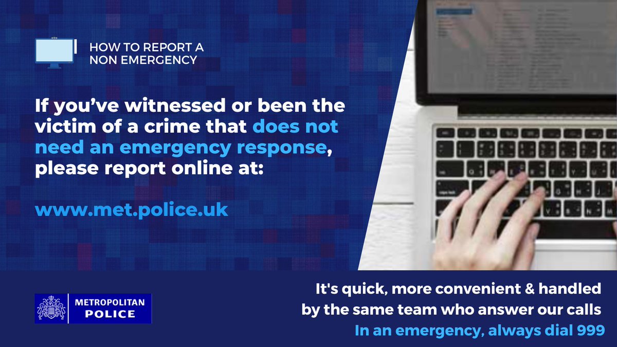 Keeping #London safe – one click at a time. 

You can now report #crime and other incidents online. 

This is not an automated service – each report will be triaged by an experienced call handler. 

Simply click below to start: met.police.uk/ro/report/ocr/…