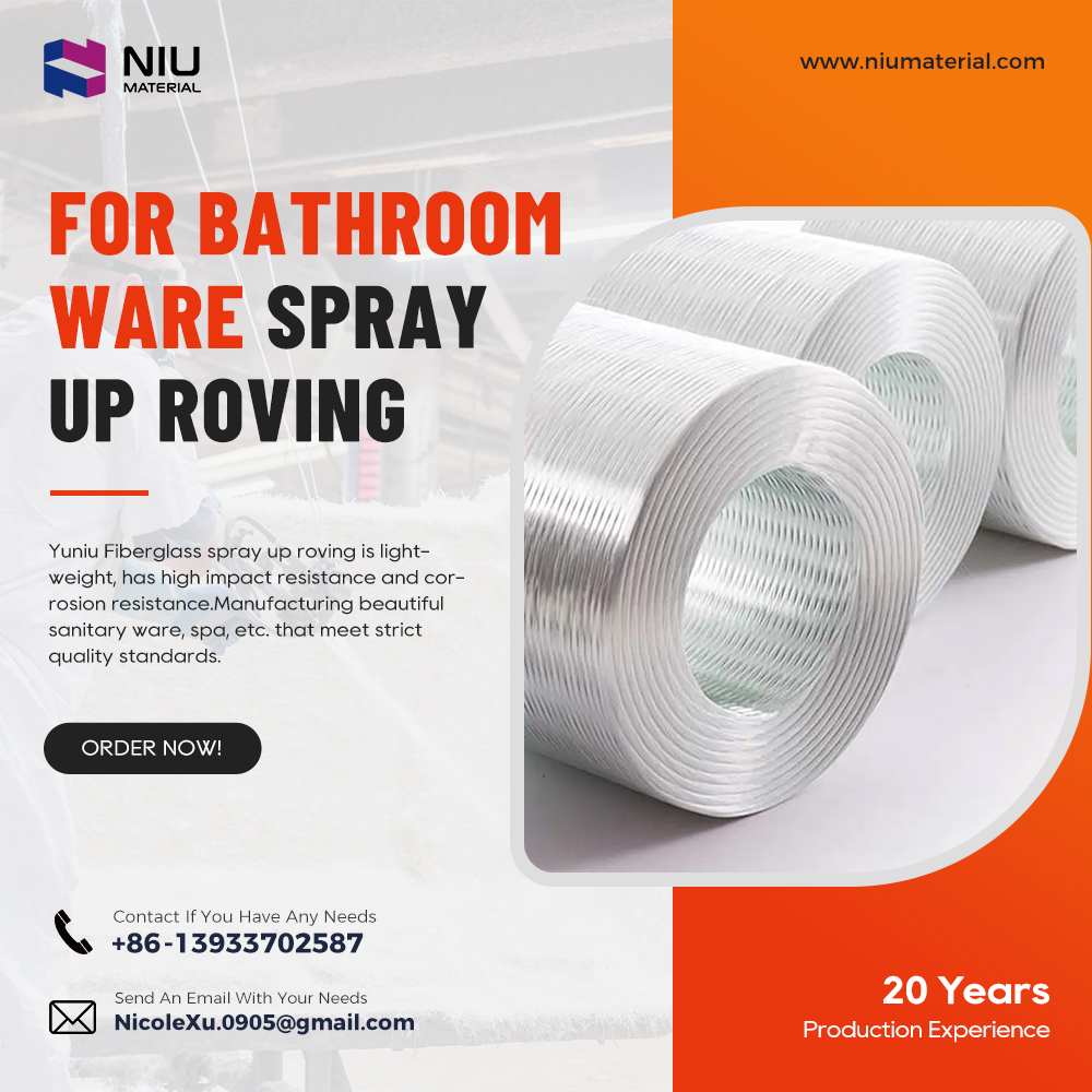 Yuniu Fiberglass spray up roving has high impact resistance and corrosion resistance. Manufacturing high quality sanitary ware, spa, etc. that meet strict quality standards. Contact us for the latest product quote!
WeChat/WhatsApp: +86 13 33696049