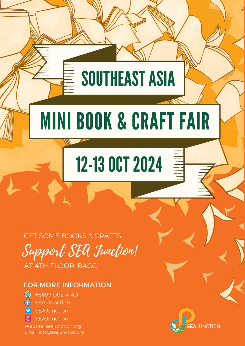 #happeningthisweekend
Please come see varieties of #books focusing on #SoutheastAsia and #GMS, second-hand books and #crafts from southeast Asia Countries , which will be sold at affordable price.

🗓️12-13 Oct 2024
🕰️11 am – 7:00 pm
📌SEA Junction, 4th Floor (BACC)