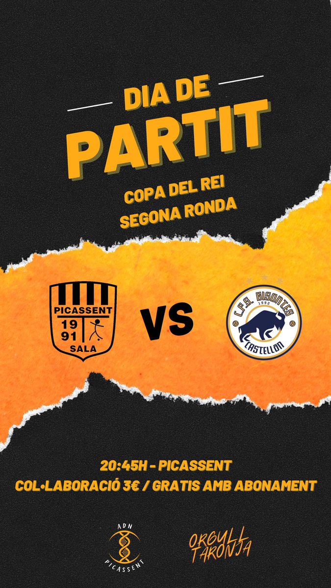 COPA DEL REI

Hui, en casa, disputem per primera vegada en la nostra història la segona ronda de Copa del Rei.

Amb tot a per tot!

#OrgullTaronja