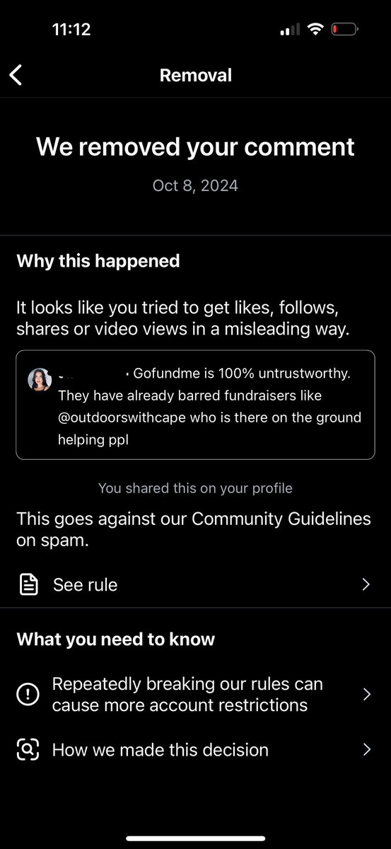 damewithoutname's tweet photo. I tried to warn people about the risk of using #GoFundMe for #HurricaneHelen relief and this is what happened. Sketchy

#Censorship  #HurricaneMilton #HurricaneHelene #FEMAisBroke #DisasterResponse #Elonmusk  @elonmusk @Cancelcloco https://t.co/qXvwmW2ogp