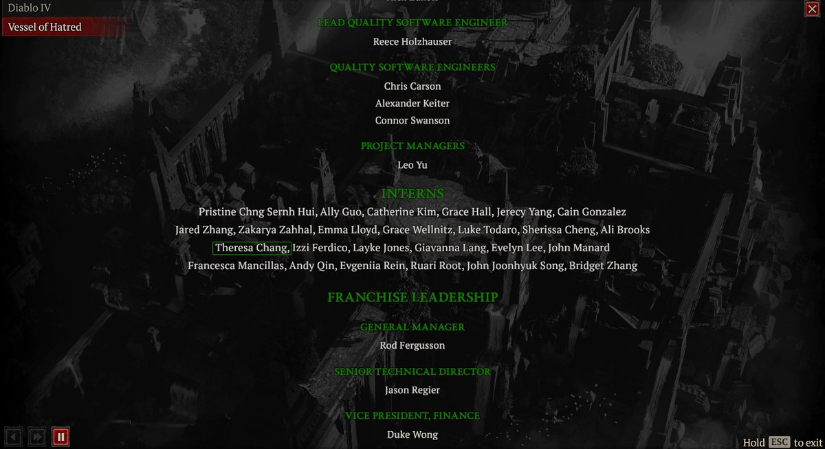 TheresaAnimator's tweet image. I'm thrilled and proud to have my first game credit as Diablo IV's summer gameplay animation intern. It was amazing being an intern for the D4 gameplay animation team, and while my animation is not in the game yet, I'm looking forward to seeing it in the future.