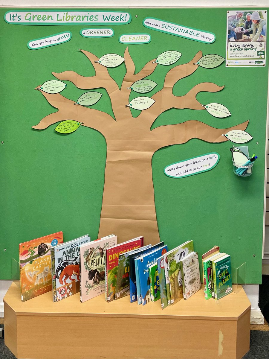 BromLibraries's tweet image. #GreenLibrariesWeek is here! 7-14th Oct. Come to #HayesLibrary &amp;amp; visit our Green Libraries Tree to share your own Green Library Ideas.
Write it down on a leaf and add it to our Green Libraries Tree. We can’t wait to hear from you! 📚💚