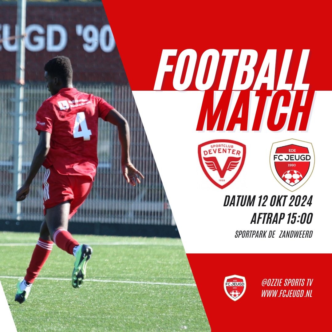 Aanstaande zaterdag staat de volgende competitie wedstrijd op de planning tegen Sportclub Deventer. 

Het belooft een spannende wedstrijd dag te worden. We trappen af om 15:00u op Sportpark De Zandweerd (Deventer). We hopen u daar graag te zien. Tot zaterdag.

🔴⚪️