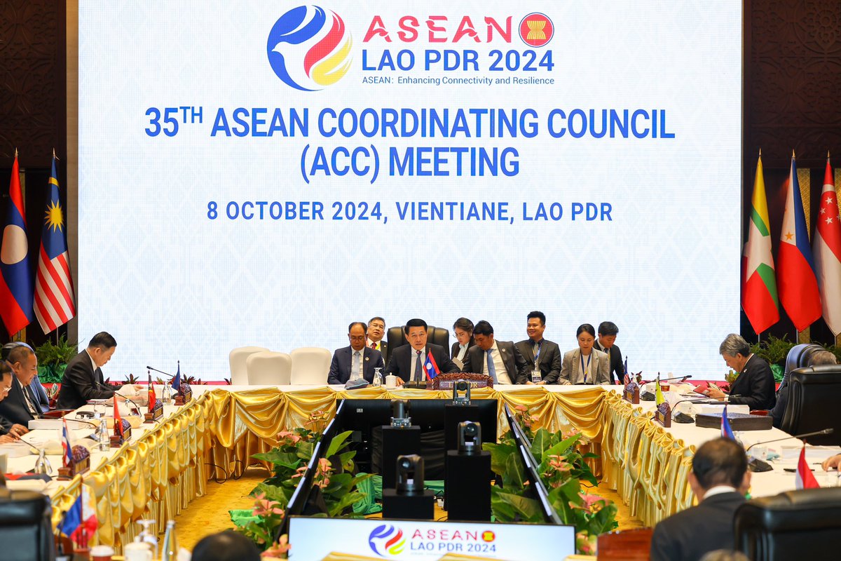 ASEAN's tweet photo. Secretary-General of ASEAN, Dr. Kao Kim Hourn, today attended the 35th ASEAN Coordinating (ACC) Council Meeting at the National Convention Center in Vientiane, Lao PDR.
During the meeting, Dr. Kao briefed the Ministers on the progress achieved in the work of ASEAN and that of the ASEAN Secretariat. The Meeting also discussed and finalized remaining issues in preparations for the upcoming 44th and 45th ASEAN Summits and Related Summits.