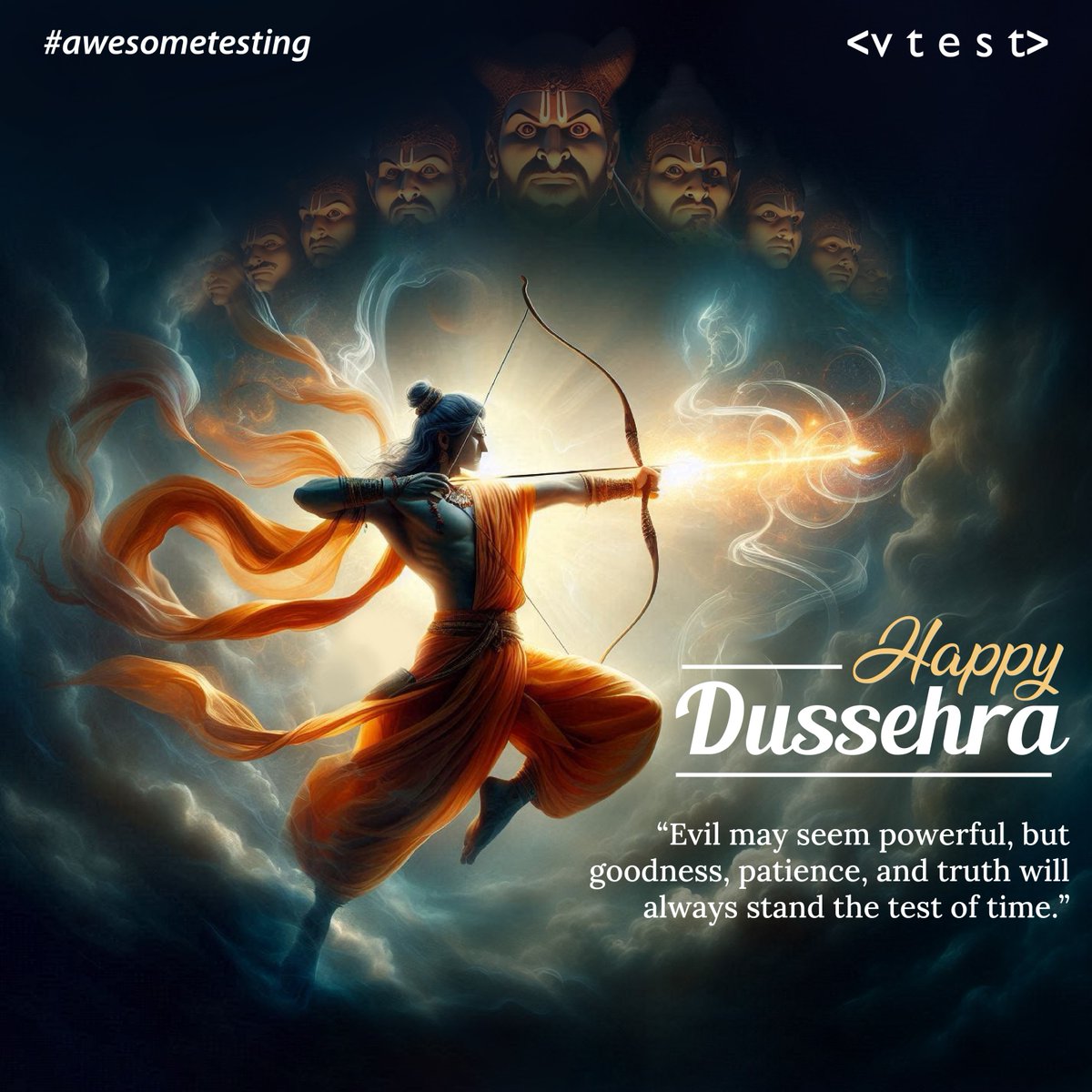 vtestcorp's tweet photo. #Dussehra celebrates good conquering evil. May it inspire us to overcome challenges and strive for excellence.
Happy Dussehra!
#Dussehra2024 #HappyDussehra #SoftwareTestingCompany #SoftwareTesting #ITindustry #AwesomeTesting #VTEST https://t.co/Yp8GwpQOMM