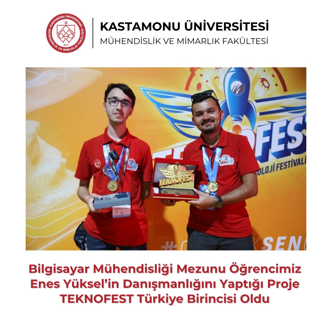 Danışmanlığını Bilgisayar Mühendisliği mezunumuz Enes Yüksel'in yaptığı proje TÜBİTAK ve TEKNOFEST'in ortaklaşa yürüttüğü 2204-D İklim Değişikliği Araştırma Projeleri yarışmasında Türkiye birincisi oldu.🏆

<a href="/kastamonuunv/">Kastamonu Üniversitesi</a> 
<a href="/teknofest/">TEKNOFEST</a> 
<a href="/A_H_Topal/">Prof.Dr. Ahmet Hamdi TOPAL</a> 
<a href="/isener05/">izzet şener</a>
