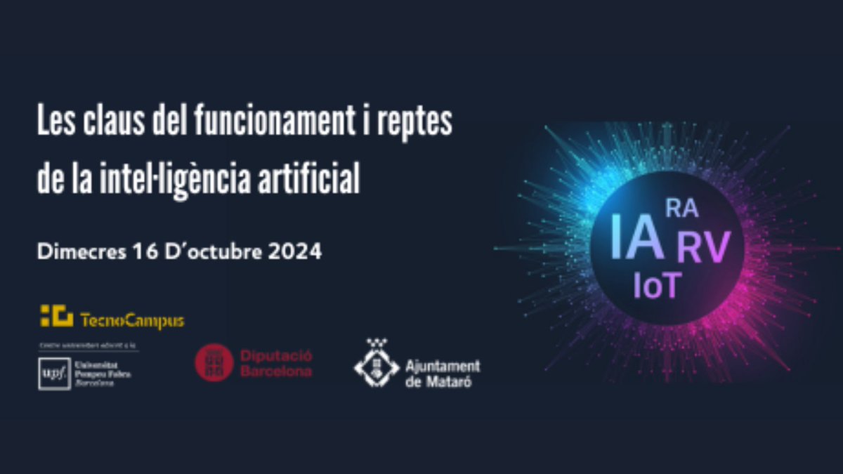 TecnoCampus Empresa (@areaempresa) on Twitter photo 🤖Intel·ligència Artificial: què és, d'on ve i cap a on ens porta?
Vine a la ponència d’en Jordi Torres al <a href="/TecnoCampus/">TecnoCampus</a> per explorar el futur d’aquesta #tecnologia!🚀
I després, no oblidis el cafè networking☕️
🗓️16 d'octubre a les 16:00 h
Inscriu-t'hi🔗bit.ly/4eLqVcI 🤖Intel·ligència Artificial: què és, d'on ve i cap a on ens porta?
Vine a la ponència d’en Jordi Torres al <a href="/TecnoCampus/">TecnoCampus</a> per explorar el futur d’aquesta #tecnologia!🚀
I després, no oblidis el cafè networking☕️
🗓️16 d'octubre a les 16:00 h
Inscriu-t'hi🔗bit.ly/4eLqVcI
