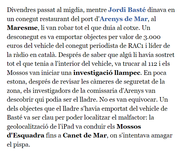 PickledeBarbens's tweet photo. He llegit desenes d'histories de gent a qui han robat el telèfon, els diuen als mossos exactament on és (gràcies al servei de localització) i aquests diuen que no hi poden fer res. Ah, però si ets en Basté o algú famós... https://t.co/utH7HcF7gn