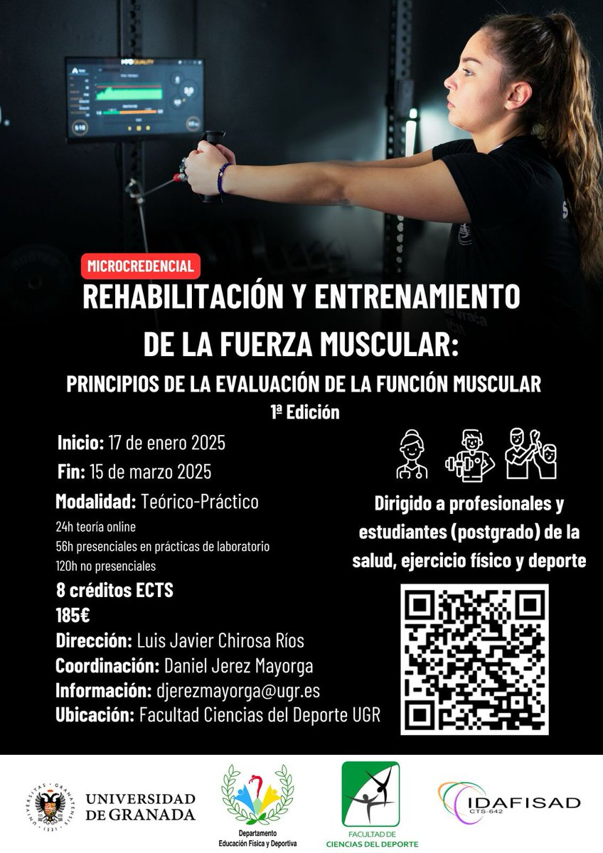 🎉Felices de anunciar que junto con nuestro grupo <a href="/idafisad642/">IDAFISAD642</a> lanzamos la primera microcredencial de la <a href="/Fac_Deporte_UGR/">Ciencias Deporte UGR</a> en "Rehabilitación y Entrenamiento de la Fuerza Muscular: Principios de la Evaluación de la Función Muscular" 💪🏽 

🔗 titulospropios.ugr.es/estudiantes/of…