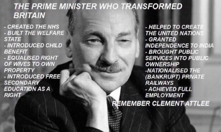 8 October 1967, Clement Attlee died (aged 84). As Labour Prime Minister from 1945 to 1951, his governments introduced a range of social and economic reforms that transformed Britain. With Churchill concentrating on military matters, Attlee had led domestic policy since 1940.