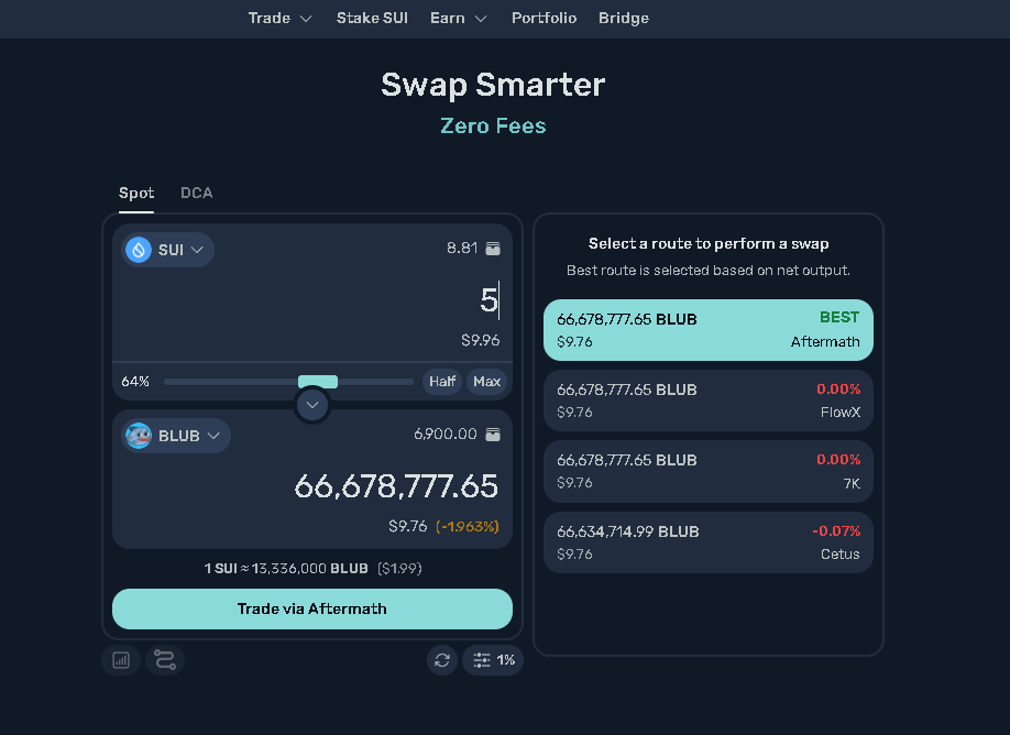 HEBEE77's tweet photo. ⛓️ Who needs a trading bot when you got @AftermathFi ❔

Just swap your favorite sui memes, no fees! 

and 99% of the times, gives you best trades with good prices 💧 so what are you waiting for ❔

🌊🌊🌊🌊 https://t.co/4kgJXCwzuJ