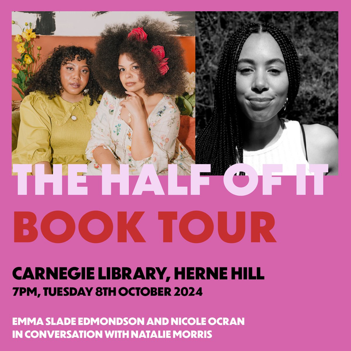 Nicole Ocran | Buy my book, The Half of It (@nicoleocran) on Twitter photo TONIGHT! So looking forward to being in conversation with brilliant author and journalist <a href="/Nmozz/">Natalie Morris</a> to discuss all things THE HALF OF IT at Carnegie Library in Herne Hill!
Tickets: eventbrite.co.uk/e/the-half-of-โฆ TONIGHT! So looking forward to being in conversation with brilliant author and journalist <a href="/Nmozz/">Natalie Morris</a> to discuss all things THE HALF OF IT at Carnegie Library in Herne Hill!
Tickets: eventbrite.co.uk/e/the-half-of-โฆ