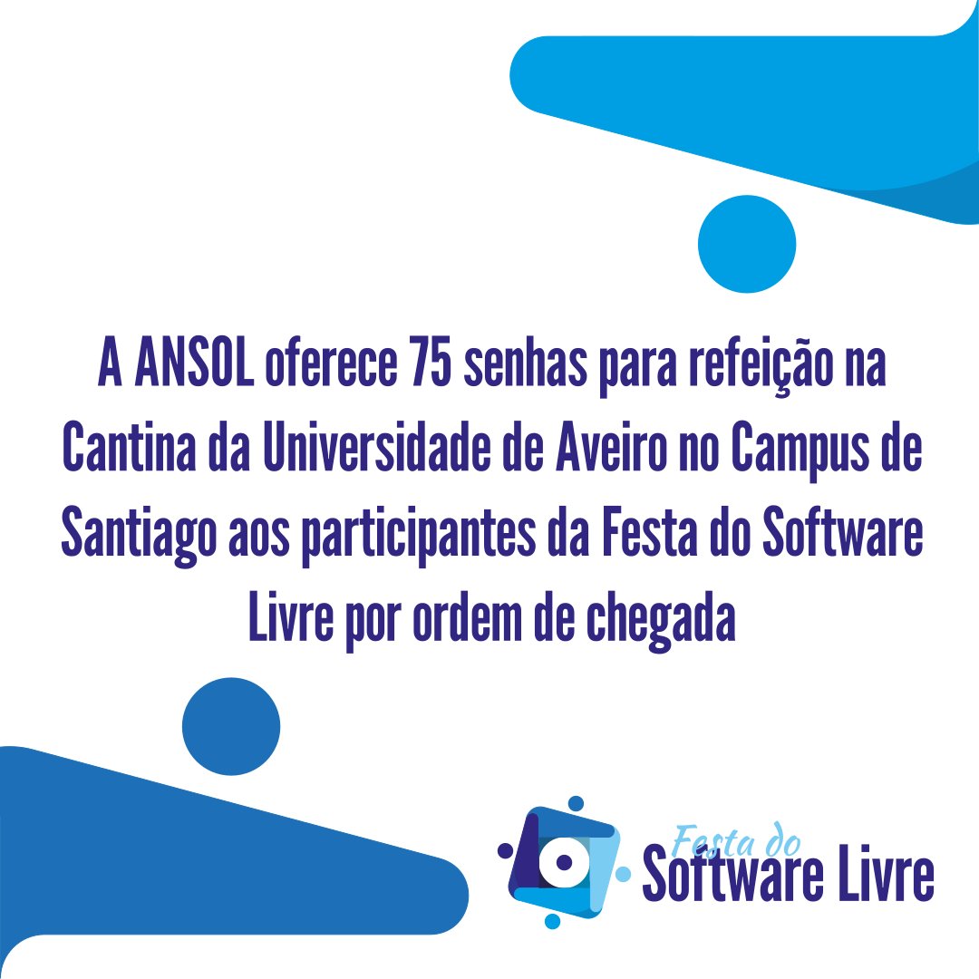 Quem disse que não há almoços grátis!?
Na #FestaSoftwareLivre2024 há 75 almoços grátis na Cantina do Campus de Santiago por ordem de chegada.